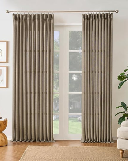 RAIN CITY Khaki Colored Sheer Pleated Curtains 105 Inch Length for Living Room 2 Panels Sets Back Tab Drapes with Hooks Extra Long Curtain for Bedroom W50 x L105