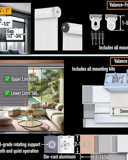 HILADUO Customized Roller Shade Blinds with Remote-Controlled Motorized Operation, Made in USA (Blackout Fabric)