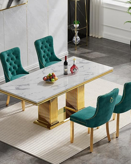 HomVent 68.11'' Faux Marble Dining Table Set for 4, Modern Rectangle Kitchen Table Set with Faux Marble Table Top & Stainless Steel Base