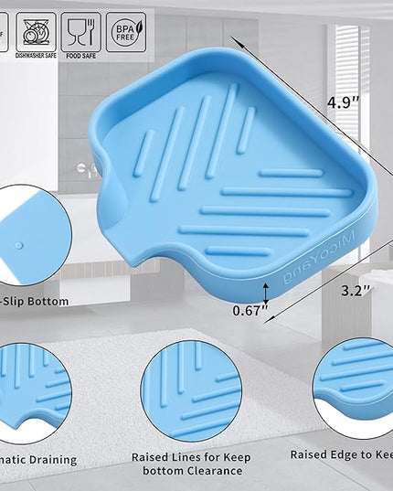 Silicone Bathroom Soap Dishes with Drain Spout-Bathroom and Kitchen Sink Organizer,Sponge Holder,Dish Soap Tray,Perfect for Dispenser,Scrubber,Bottle on Sink or Counter-Light Blue 4.9"×3.2"