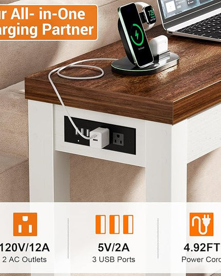 Cyclysio 63" Console Tables for Entryway, Long Console Tables for Living Room, Behind Couch Table, Sturdy Wood Support Farmhouse Entryway Table with 3AC+2USB Charging‌ Station, Rustic Oak