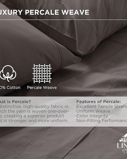 Linen Home 100% Cotton Percale Pillowcases Queen Size, Charcoal, 2 Pieces of Pillow Case, Crisp and Cool Strong Bed Linen, 20 inches X 30 inches