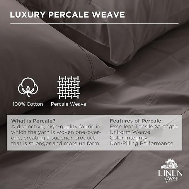 Linen Home 100% Cotton Percale Pillowcases Queen Size, Charcoal, 2 Pieces of Pillow Case, Crisp and Cool Strong Bed Linen, 20 inches X 30 inches