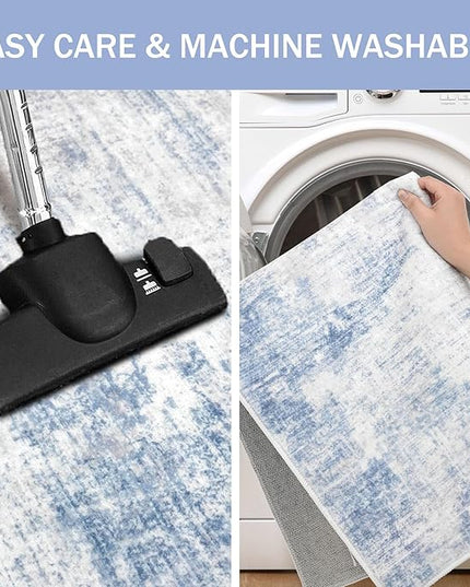 IOHOUZE Abstract Area Rug 3x5 Ft Washable Rugs for Entryway Indoor, Non Slip Kitchen Rug Printed Faux Wool Throw Rugs, Indoor Door Mat for Door Entrance Foyer Living Room, Light Blue White