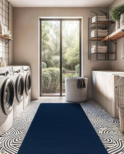 Beverly Rug Non-Slip Modern Runner Rug 2x10 Solid Traditional Rubber Backing Machine Washable Soft Thin Indoor Area Rugs for Living Room Stain Resistant Non Shedding Casual Carpet (2 x 10 Navy)