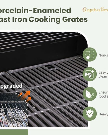 Captiva Designs 4-Burner Propane Gas BBQ Grill with Side Burner & Porcelain-Enameled Cast Iron Grates, 42,000 BTU Output Barbeque Grill for Outdoor Cooking Kitchen and Patio Backyard Barbecue, Blue