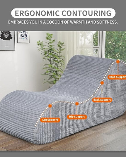 Rattaner Corduroy Chaise Lounge Chair Couch Indoor Boneless Oversized High-Density Sponge Soft Sofa for Yoga, Grey