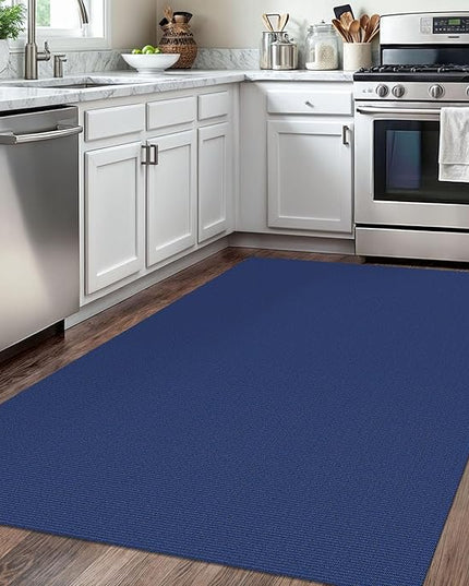 KOZYFLY Washable Area Rug 4x6 Ft Rubber Backed Rugs for Entryway Bedroom Throw Rugs Boho Entry Rug, Cotton Braided Floor Carpet for Dining Room Living Room, Royal Blue