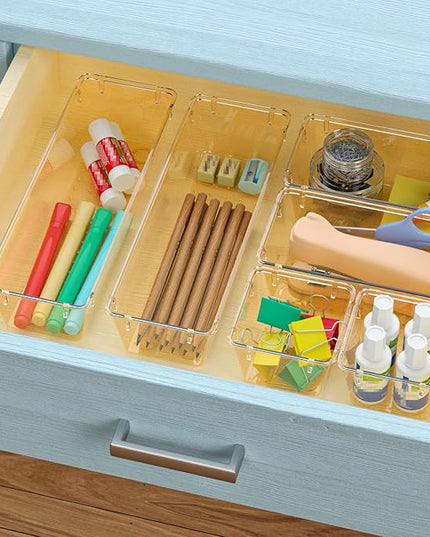 WOWBOX 6 Pack Clear Drawer Organizer Set, Acrylic Drawer Storage Trays, Storage Bins for Makeup, Cosmetics, Jewelries, Utensils, Gadgets, Office, Champagne