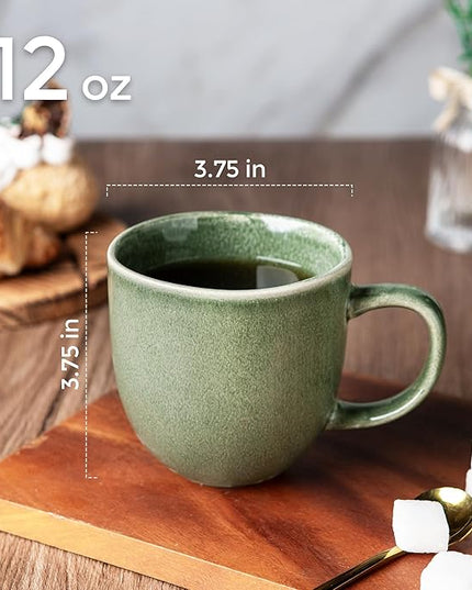 AmorArc 12oz Coffee Mugs, Ceramic Coffee Mugs set of 6 for Man, Woman, Dad, Mom, Modern Coffee Mugs with handle for Latte/Cappuccino/Milk/Cocoa. Dishwasher&Microwave Safe, Jade Green