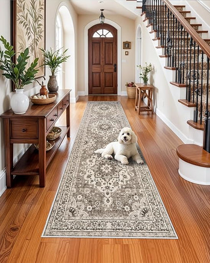 Washable Oriental Hallway Runner Rug - 3x12 Rugs for Living Room Soft Carpet for Bedroom Kitchen Waterproof Floral Distressed Indoor Stain Resistant Non-Shedding Floor Carpets (Beige, 3X12)
