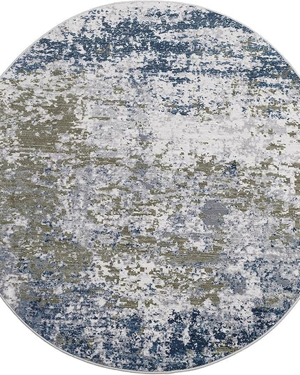Modern Abstract 6x6 Round Area Rug Non Slip Non Shedding Rug Low Pile Stain Resistant for Bedroom Living Room Office Dining Room,Navy