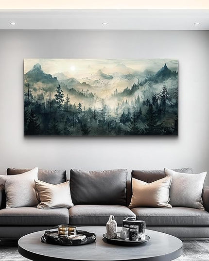 KELIYUAN Mountain View Canvas Wall Painting For Living Room Natural Landscape Painting Misty Forest Wall Decoration For Bedroom Home Decoration Modern Printed Artwork Can Be Hung Directly 20x40 In