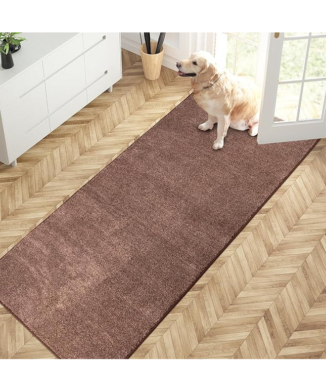 PURRUGS Dirt Trapping Door Mat 31.5" x 70", Non-Slip Machine Washable Entry Rug, Shoe Scraper, Dog Doormat, Super Absorbent Welcome Mat for Front & Back Door, Muddy Shoes & Paws, Brown-Light Cream