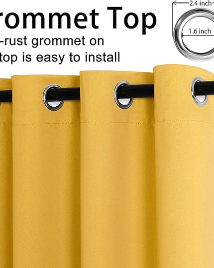 JIUZHEN Blackout Curtains with Tiebacks - Thermal Insulated, Light Blocking and Noise Reducing Grommet Curtain Drapes for Bedroom and Living Room, Set of 2 Panels, Yellow, 42 x 54 Inch Length
