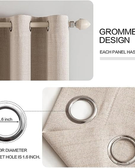 MIULEE Linen Textured Curtains for Bedroom Solid 100% Blackout Thermal Insulated Natural Beige Grommet Room Darkening Curtains & Drapes Luxury Decor for Living Room Nursery 52 x 54 Inch (2 Panels)