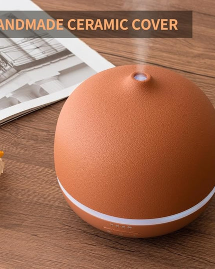 Wanlola Stone Diffusers for Essential Oils Large Room,500ml Handmade Ceramic Diffuser with 4 Timer & 10 Ambient Light Settings for Home Office (Terracotta)