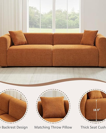 VANOMi 95" Cloud Couch, Comfy Deep Seat Boucle Cloud Sofa, Upholstered 3-Seater Oversized Loveseat Sofa with 2 Pillows, Modern Sofa for Living Room, Bedroom, Office, Apartment (Curry)