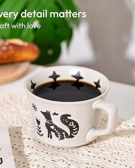 Ceramic Coffee Mug, 12 oz Novelty Unique Teacup with Handle, Stoneware Cup for Tea Mocha Latte Cappuccino Espresso (Set of 4, Fox and Bear)