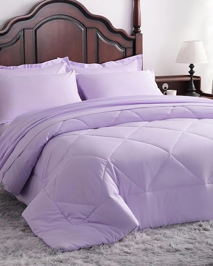NTBAY Queen Comforter Set with Sheets, 7 Pieces Soft and Breathable Queen Bedding Set, Bed in a Bag, Down Alternative Comforter Set Solid Color All Season, Queen Bedding Set, Light Purple