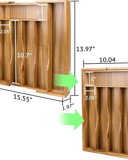 Expandable Acacia Kitchen Drawer Organizer for Cutlery and Utensils, Adjustable Acacia Wood Cutlery Tray in Drawer for Flatware and Silverware in Kitchen
