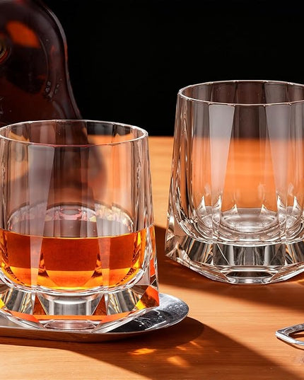KAMMAK Crystal Old Fashioned Glass Set of 2, 8.79 oz (260ml) Hand Blown Whiskey Glasses, Tumbler with Delicate Rim & Weighted Base, Lead-Free Barware for Scotch, Bourbon, Cocktail