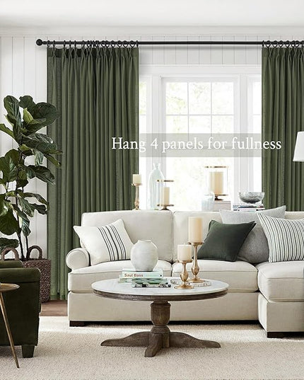 Topfinel Pinch Pleated Curtains 90 Inches Long 1 Panels Set,Olive Green Semi Sheer Cotton Blend Fabric Aesthetic Advanced Curtain Drapes for Living Room Bedroom,72x90 inch Length