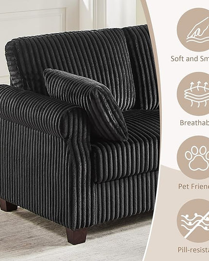 Modular Sectional Sofa Couch, L-Shape Corduroy Couches 4 Seat with Storage Ottoman, Modern Corner Sofa Memory Foam Sectional Cloud Couches for Living Room, Bedroom, Apartment, Office (Black)