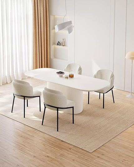 Guyii 5-Piece Oval Dining Table Set, 86.61" Modern Kitchen Table with 4 Chairs, Indoor Rectangular Dining Room Table for Kitchen, Living Room, Cream White