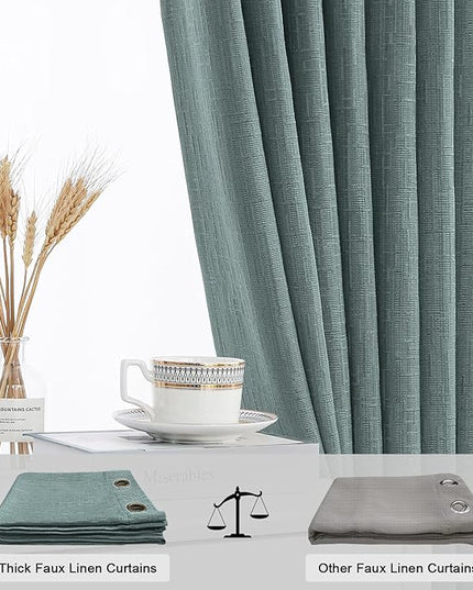 Jacquard Linen Curtains 84 inch Length 2 Panels Thick Faux Linen Blended Window Drapes Burlap Textured Curtains with Grommet for Living Room Bedroom Farmhouse (52x84 Lake Blue) Natural