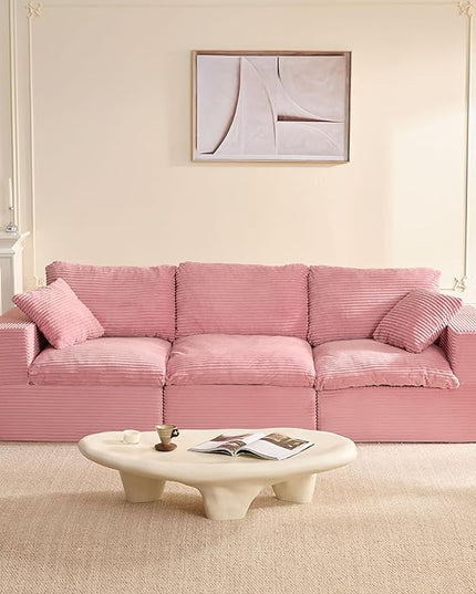 106.3” Sectional Couches for Living Room, Cloud Couch, Modular Sectional Sofa, Convertible Sofas Bed, Deep Seat Sofa, Corduroy, Pink