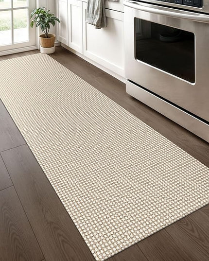 KOZYFLY Runners for Hallways 2x6 ft Washable Kitchen Runner Non Slip Rubber Backed Hall Runners Cotton Entryway Runner Rugs Floor Carpet for Indoor Backdoor Bedroom Kitchen, Ivory/Khaki
