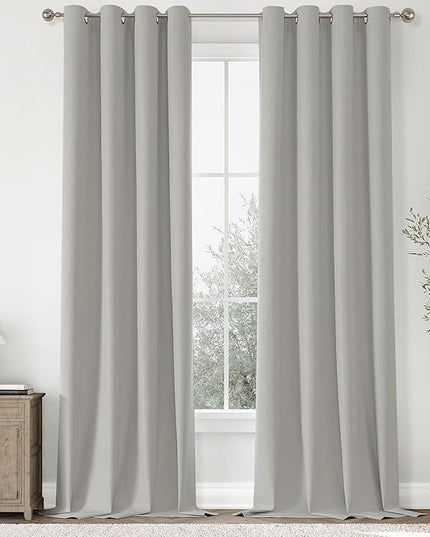 ChrisDowa 100% Blackout Light Grey Solid Curtains 108 Inches Long 2 Panels for Bedroom Living Room,Farmhouse Room Darkening Thermal Insulated Soundproof Grommet Top Window Treatment Drapes,52x108