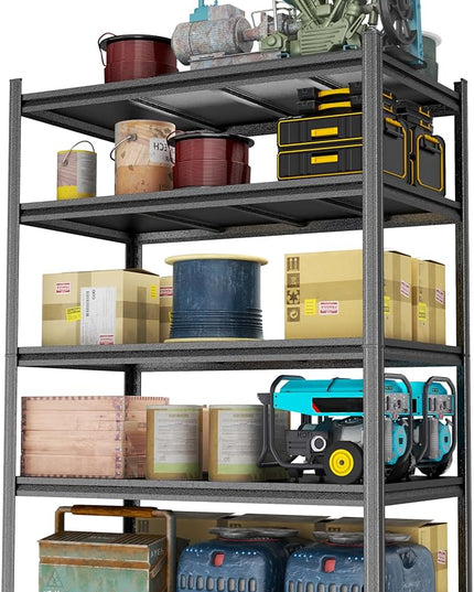 Garage Shelving Unit, Heavy Duty Metal Adjustable Storage, Steel Shelves, Industrial Shelves for Heavy Tools and Equipment, Ideal for Garage, Basement, Black (5-Tier, 71.2" H x 48" W x 24" D)