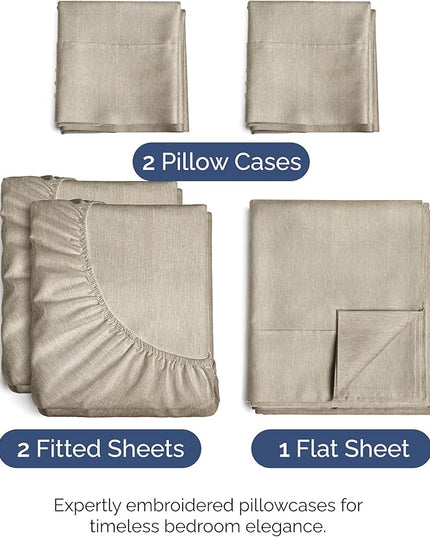 Split King Size 5 Piece Sheet Set - Comfy Breathable & Cooling Bed Sheets Set - Hotel Luxury Bedding for Women, Men, Kids, Teens, Boys & Girls - Deep Pockets & Wrinkle Free - Beige (Heathered Sheets)