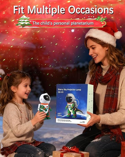 Galaxy Star Projection Night Light, Dinosaur Astronaut Space Projector with Timer, Remote Control, 8 Lighting Modes, Green Nebula Effects for Kids Room Ceiling Decor(Green)