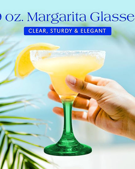 DISCOUNT PROMOS 10 Margarita Glasses Set, 9 oz. - Classic, Smooth, Barware, Glassware - Green
