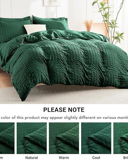 HYMOKEGE Emerald Green Full Size Comforter Sets Seersucker 7 Pieces, All Season Luxury Bed in a Bag for Bedroom, Bedding Set with Comforter, Sheets, Pillowcases & Shams