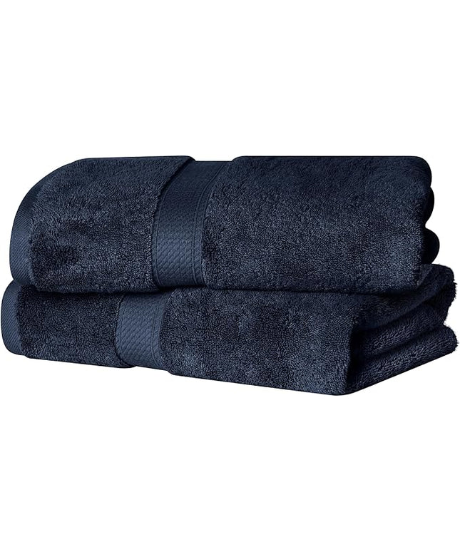 Superior Egyptian Cotton Pile Bath Towel Set of 2, Ultra Soft Luxury Towels, Thick Plush Essentials, Absorbent Heavyweight, Guest Bath, Hotel, Spa, Home Bathroom, Shower Basics, Navy Blue