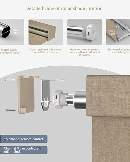Boolegon Motorized Roller Blinds with Remote Control, Blackout Linen Fabric-Matched Automatic Roller Shades for Windows, Rechargeable Electric Window Shades for Home, Office, Beige, Custom Now