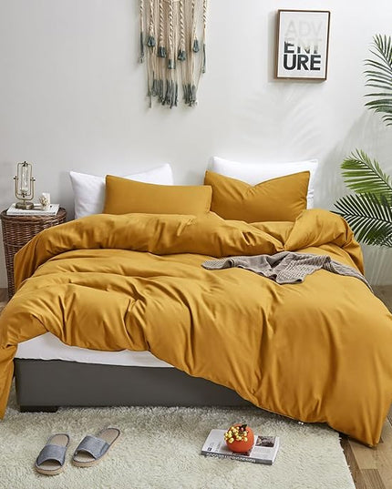 Luxlovery Mustard Yellow Comforter Set Queen Bedding Ginger Yellow Quilts Blanket Comfy Lightweight Cozy Solid Color Comforter Set for Women Men