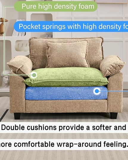 Modular Sectional Sofa, Comfy Cloud Couch Sectional Sofa, Chenille Sofa Sleeper Deep Seat Sofa with Throw Pillows for Living Room (Khaki, 53"- Single Seat)