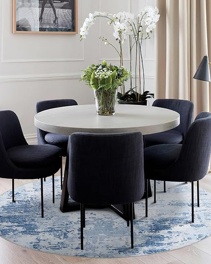 Modern Abstract 8x8 Round Area Rug Non Slip Non Shedding Rug Low Pile Stain Resistant for Bedroom Living Room Office Dining Room,Light Blue