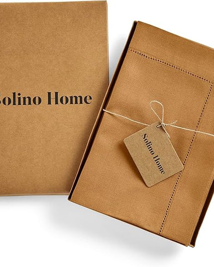Solino Home Linen Cloth Napkins Set of 4-100% Pure Linen Brown Sugar Dinner Napkins 20 x 20 Inch - Classic Hemstitch, Handcrafted and Machine Washable