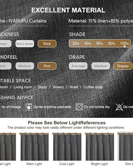 IVAPUPU Linen Pinch Pleated Blackout Curtains for Bedroom - Full Black Out Grey Curtains 90 Inch 2 Panels Set for Living Room Darkening Thermal Window Curtain Drapes with 16pc Hooks