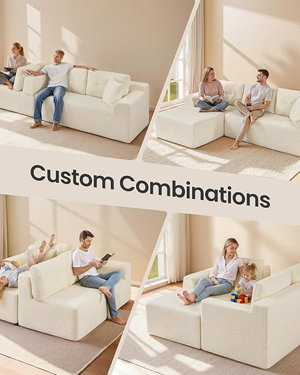VASAGLE 108.3 Inches Boneless Couch with Chaise, Modular Sectional Sofa, Modern Cloud Couch with Deep Seat, L-Shape Corduroy Sofa for Living Room, Left-Facing Chaise, Bedroom, Cream White ULCS181WD01