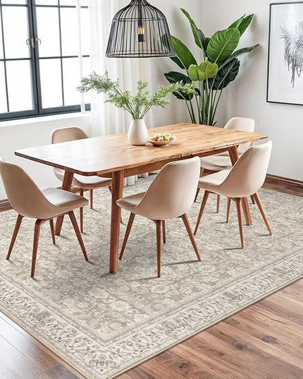6x9 Area Rug for Bedroom, Cream Beige White Grey Large Washable Area Rug for Living Room, Soft Vintage Rugs with Non-Slip, Non-Shedding Farmhouse Carpet for Nursery, Office, Dining Room