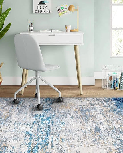 Modern Abstract 2x3 Area Rug Non Slip Non Shedding Low Pile Stain Resistant Rug for Entryway Kitchen Bedroom,Blue/Grey