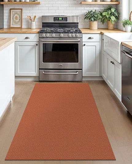 KOZYFLY Rugs for Entryway 3x5 ft Washable Area Rug Non Slip Rubber Backed Entry Rug Woven Indoor Door Mat Cotton Kitchen Rugs Floor Carpet for Entryway, Foyer, Backdoor, Orange/Tan