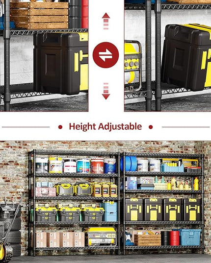 IZEUK 5-Tier Adjustable Heavy Duty Metal Storage Shelving Unit, Wide Utility Rack Organizer for Garage, Basement, Kitchen, Office, Warehouse (Black, 17.7" D x 59.1" W x 70.9" H)